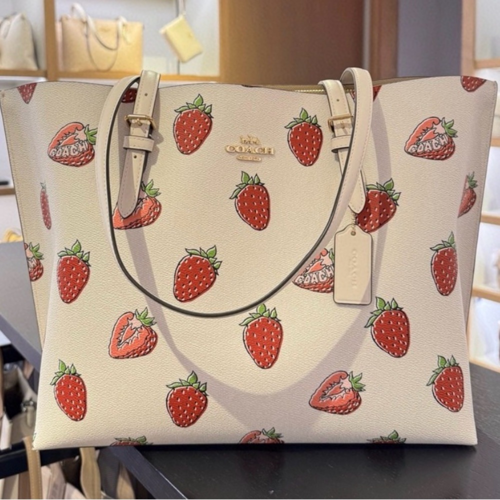 Coach Cream Tote with Strawberry Design